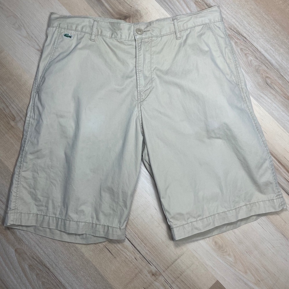 Lacoste Mens Classic Fit Chino Shorts Khaki Tan Cotton Twill Size 33 TX1691